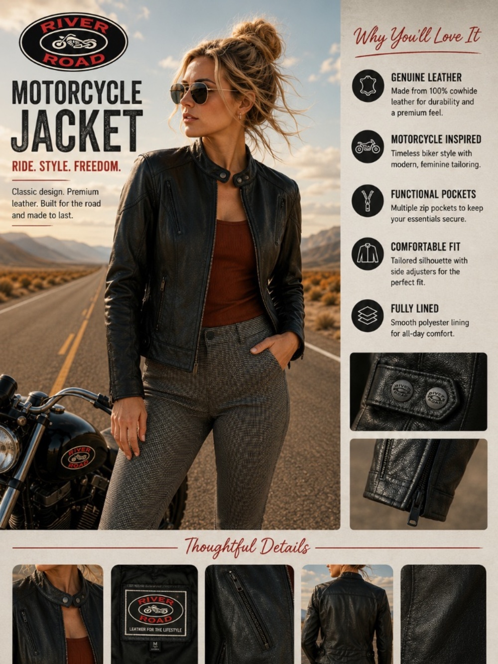 River Road Genuine Leather Motorcycle Jacket